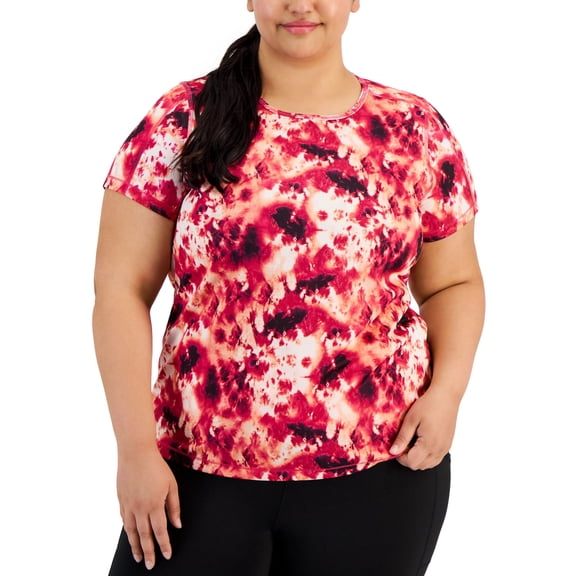 Plus Size Relaxed Tie Dye Birdseye Mesh T-Shirt Pink Shock 2X
