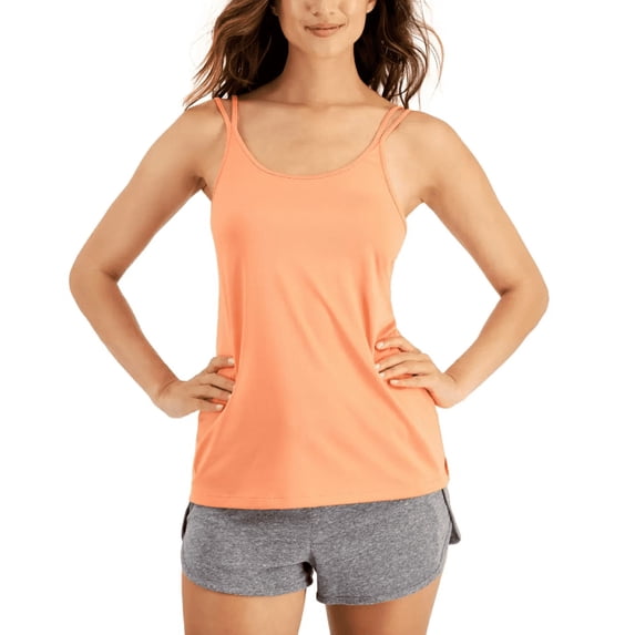ID Ideology Womens Solid Strappy Back Techy Knit Tank Peach Echo M