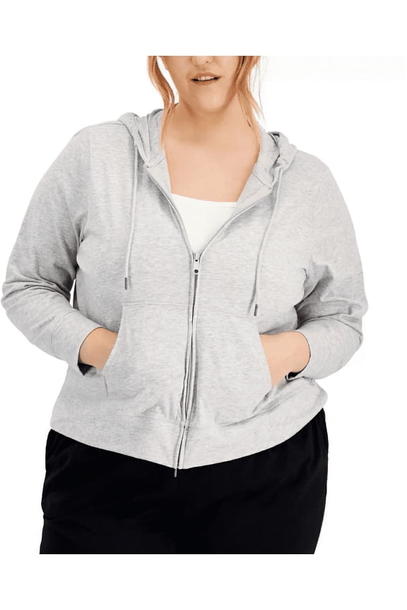 Id Ideology Womens Plus Size Full-Zip Hooded Jacket, Grey, 3X