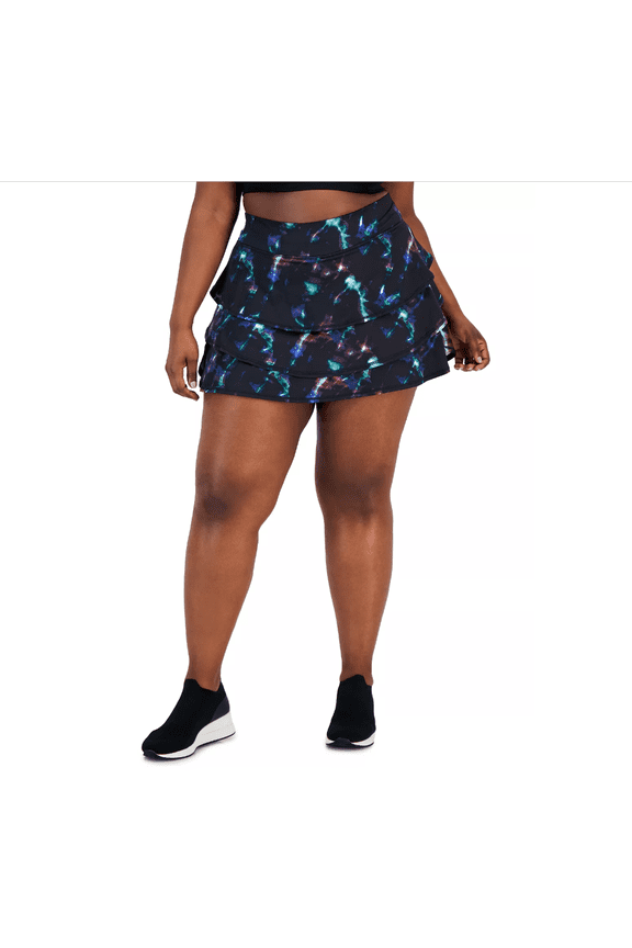Id Ideology Womens Plus Size Printed Celestial Sky Flouncy Skort, Black, 2X