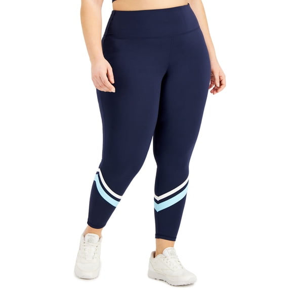 ID Ideology Plus Size Striped Side Pocket 7/8 Leggings Indigo Sea 2X