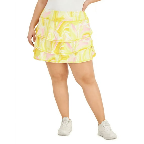 Id Ideology Womens Plus Size Whirl-Print Flounce Skort, Lemon, 2X