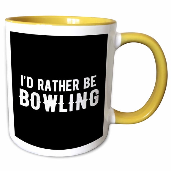 3drose, Id Rather Be Bowling. White Lettering on Black Background., 11oz Two-tone Yellow Mug