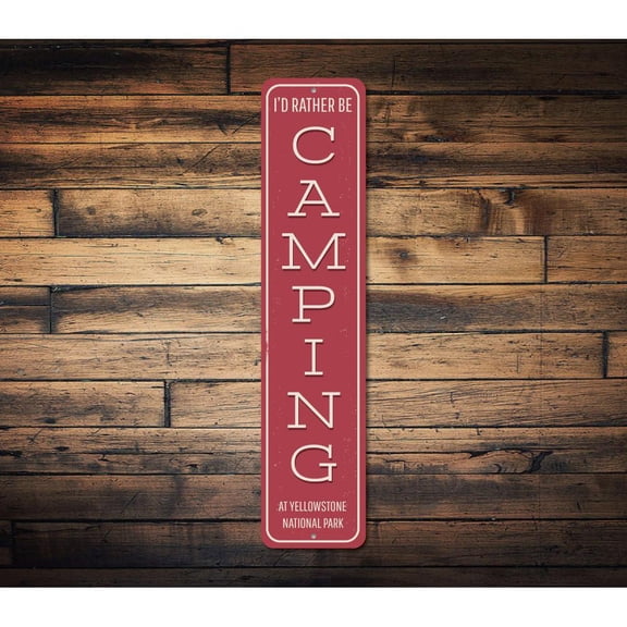 Id Rather Be Camping Vertical Novelty Decor, Metal Wall Sign - 4x18 Inches