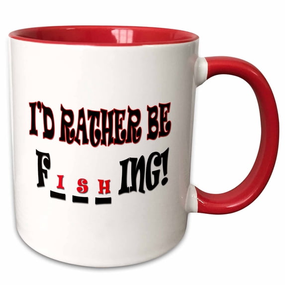 3drose, Id Rather Be Fishing… Popular Saying., 15oz Two-tone Red Mug