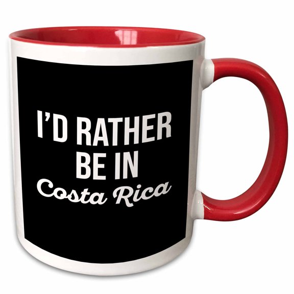 3drose, Id Rather Be in Costa Rica. White Lettering on Black Background., 11oz Two-tone Red Mug