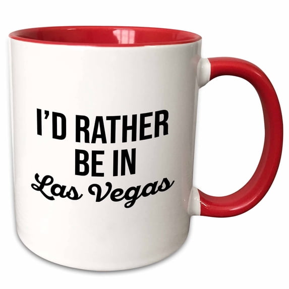 3drose, Id Rather Be in Las Vegas. Black Lettering on White Background., 15oz Two-tone Red Mug