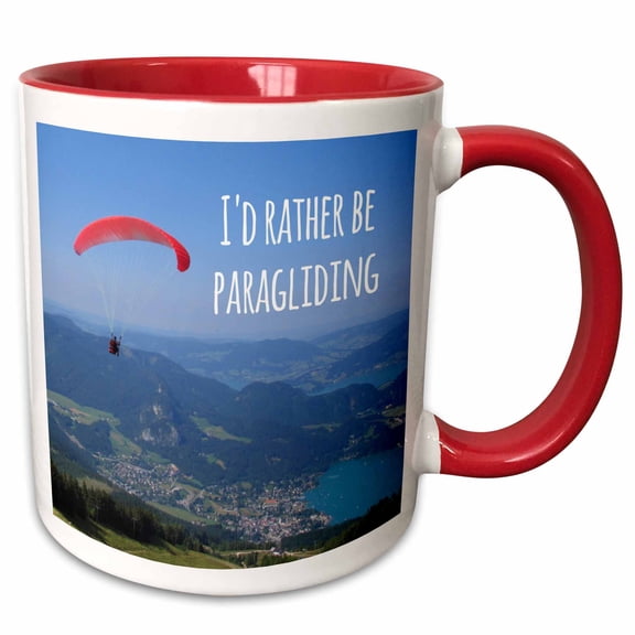 3drose, Id Rather Be Paragliding - Fun Humorous Paraglider Humor - Gliding Hobby - Free-flying Soaring, 15oz Two-tone Red Mug