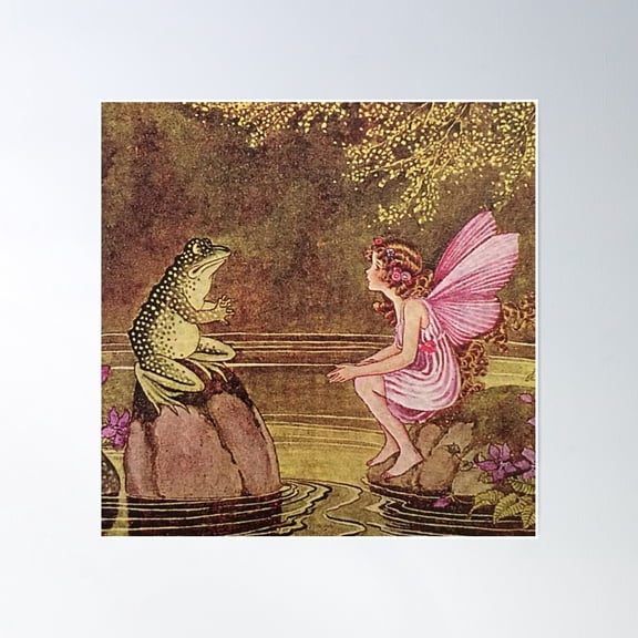 Ida Rentoul Outhwaite Frog And Fairy Talking Poster Wall Art, Modern Wall Decor, 30x30 UNFRAMED