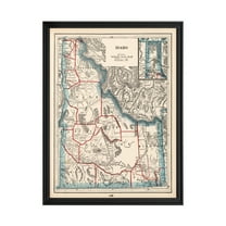 Idaho Art, 1893 Vintage Map of Idaho History Wall Decor Gift, Old Idaho Map - 18" x 24" Black Framed Print
