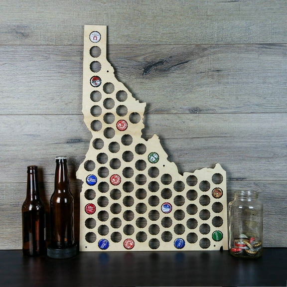 Torched Idaho Beer Map Cap Holder Wall Mount Decor 18" x 19" x 0.3" Brown