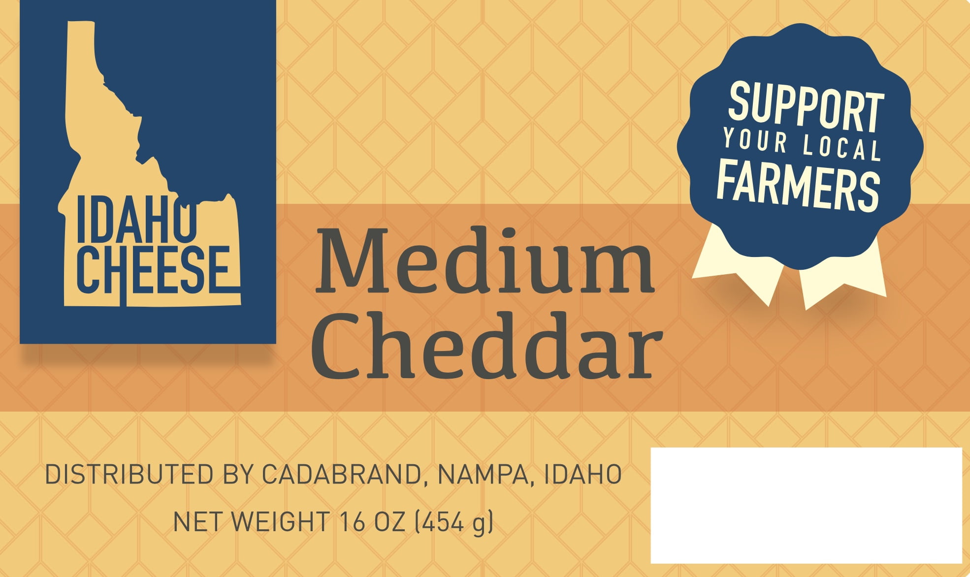 Idaho Cheese Fresh Medium Cheddar Cheese, 16 oz, Plastic Vacuum Sealed Block
