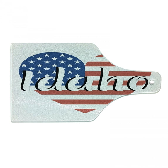 Idaho Cutting Board, Flag Pattern in Heart Shape State Name on Plain Background, Decorative Tempered Glass Cutting and Serving Board, in 3 Sizes, by Ambesonne