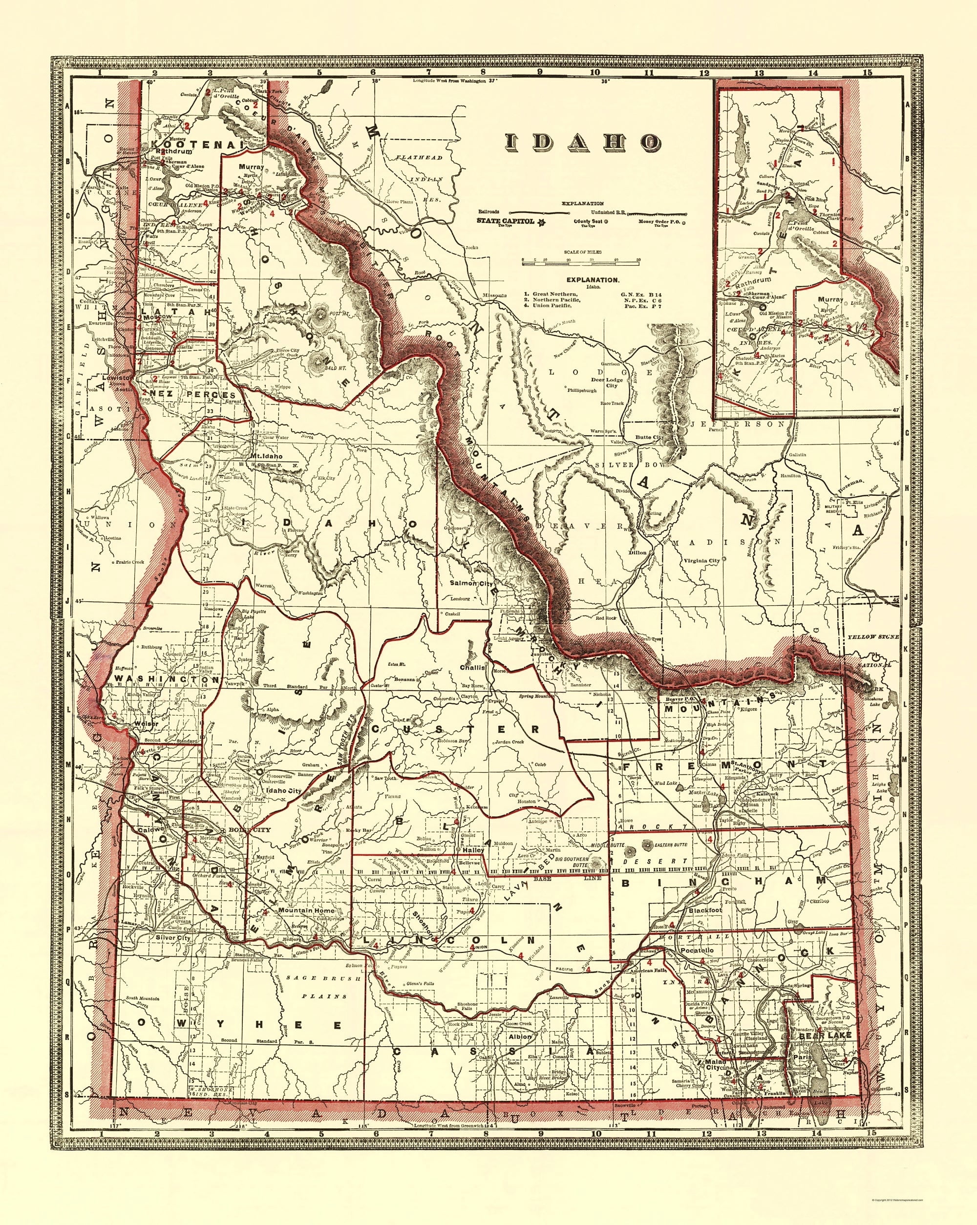 Historic State Map - Idaho - Franklin 1896 - 23 x 28.84 - Vintage Wall ...