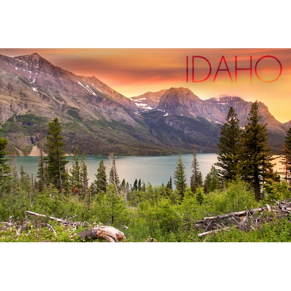Idaho, Lake and Peaks at Sunset (9x12 Wall Art Print, Home Decor)
