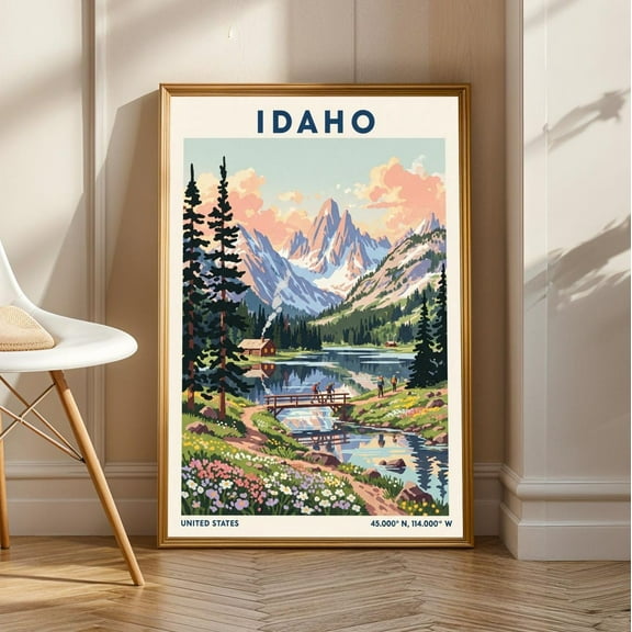 Idaho Mountains Lakes Poster - Idaho Wall Art - Us State Poster - Us Wall Art - For Traveller - Usa Travel Print - Wall Decor Art, Unframed Canvas Size 8x12