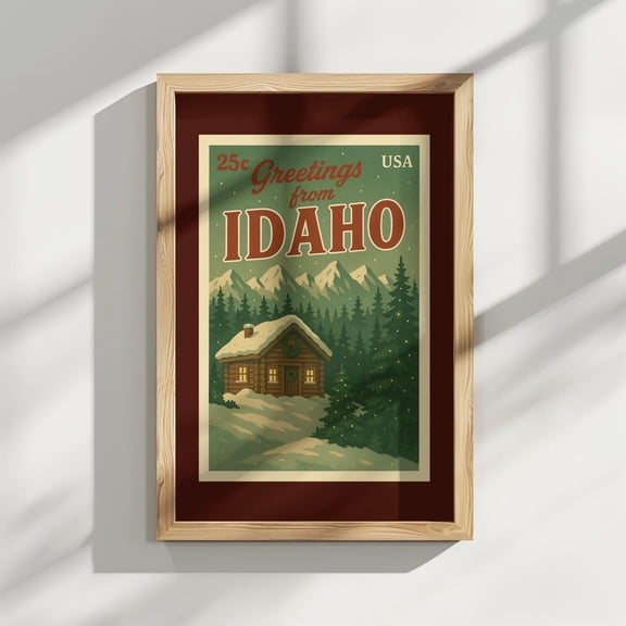 Idaho Postcard Poster Vintage Retrowall Art Mid-Century Mountain Winter Scene Poster, Unframed Poster Size 8x12