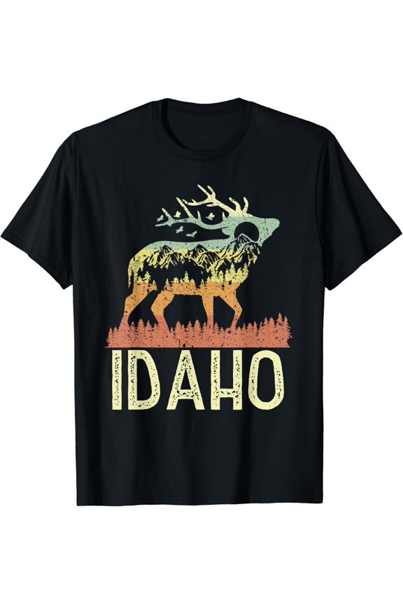 Idaho Retro Mountain Vintage Elk Hiking Men Women Gift T-Shirt Size S-5XL