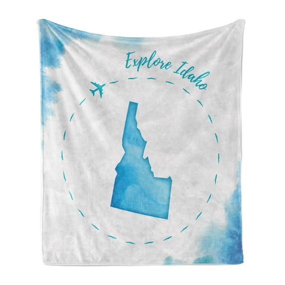Idaho Soft Flannel Fleece Throw Blanket, Explore Motivation Fly over the Clouds Idahoan Cut out Map Illustration, Cozy Plush for Indoor and Outdoor Use, 50" x 70", Pale Sky Blue Coconut, by Ambesonne