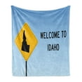 thumbnail image 1 of Idaho Soft Flannel Fleece Throw Blanket, Gem State Welcome Sign Clear Sky Inspire Background, Cozy Plush for Indoor and Outdoor Use, 70" x 90", Earth Yellow Sky Blue, by Ambesonne, 1 of 5