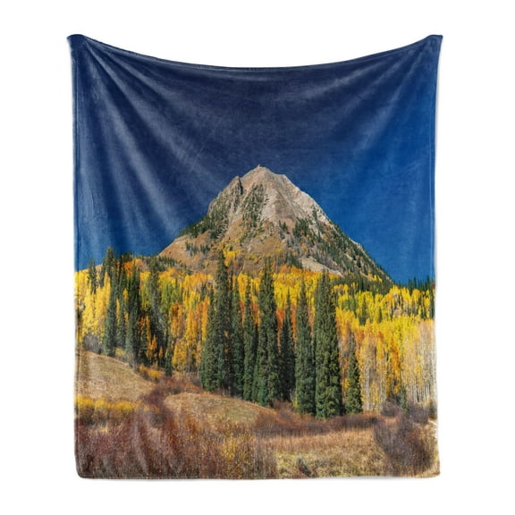 Idaho Soft Flannel Fleece Throw Blanket, Landscape Photo of Pine Trees and Natural Flora, Cozy Plush for Indoor and Outdoor Use, 50" x 60", Multicolor, by Ambesonne