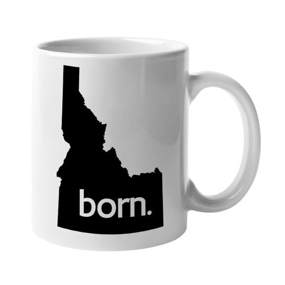 Idaho State Born & ID USA Map Outline, US Citizen Coffee & Tea Mug Cup (11oz)