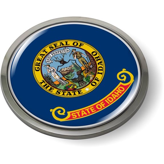Idaho State Flag 3D Domed CAR Emblem Badge Sticker Chrome Metal Round Bezel