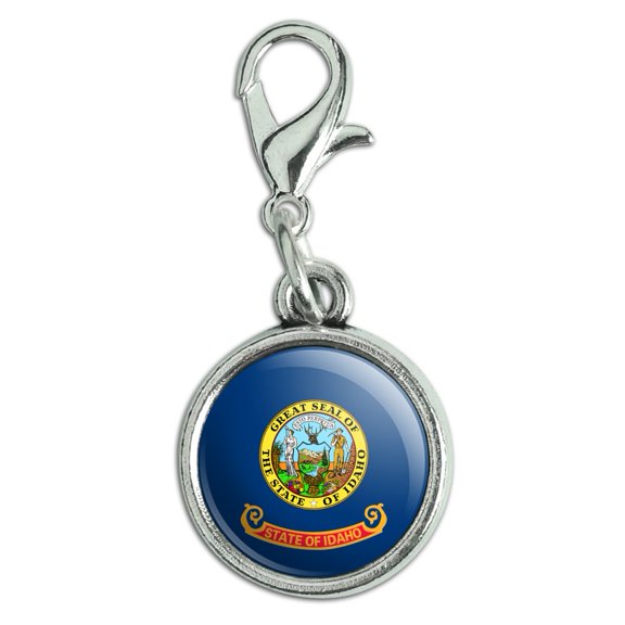 Idaho State Flag Antiqued Bracelet Pendant Zipper Pull Charm with Lobster Clasp