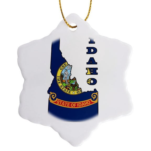 3drose, Idaho State Flag in the Outline Map and Letters for Idaho, 3 inch Snowflake Porcelain Ornament