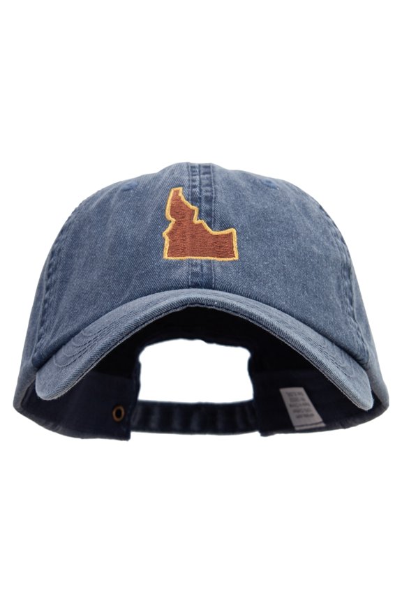 Idaho State Map Embroidered Big Size Washed Pigment Dyed Cap - Navy XL-3XL