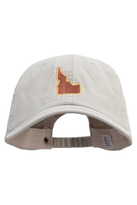 Idaho State Map Embroidered Big Size Washed Pigment Dyed Cap - Stone XL-3XL