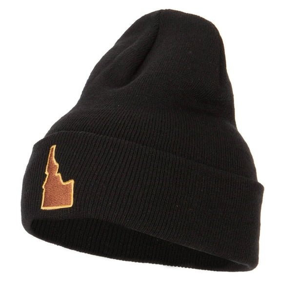 Idaho State Map Embroidered Long Beanie - Black OSFM