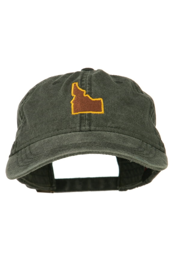 Idaho State Map Embroidered Washed Cotton Cap - Black OSFM