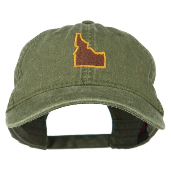 Idaho State Map Embroidered Washed Cotton Cap - Olive Green OSFM