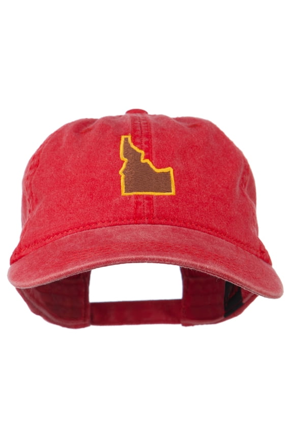 Idaho State Map Embroidered Washed Cotton Cap - Red OSFM