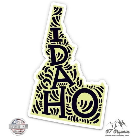 Idaho State Shape Cute Letters Native Local - 3" Vinyl Sticker - For Car Laptop I-Pad Phone Helmet Hard Hat - Waterproof Decal