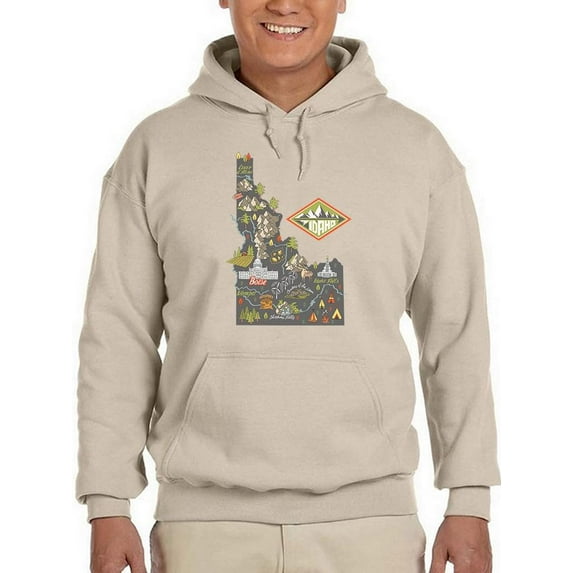 Idaho State Tourist Map Hoodie Men -Image by Shutterstock, Male x-Large