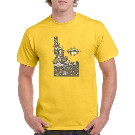 Idaho State Tourist Map T-Shirt Men -Image by Shutterstock, Male XX-Large