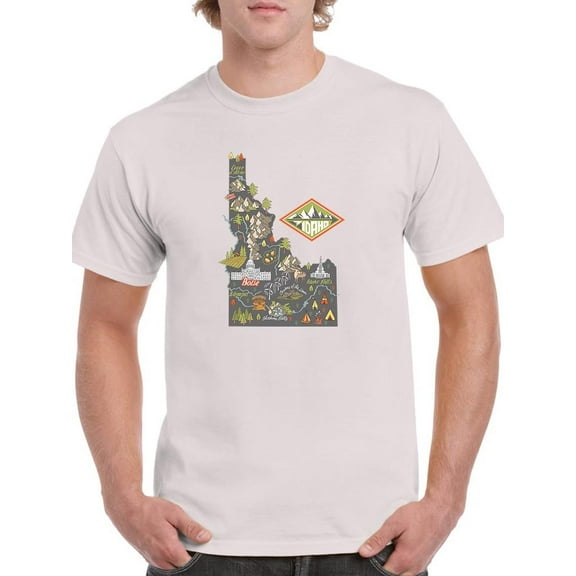 Idaho State Tourist Map T-Shirt Men -Image by Shutterstock, Male x-Large