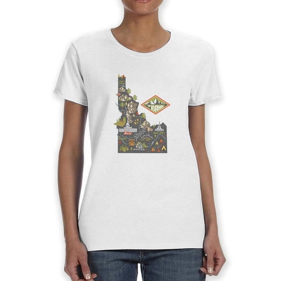 Idaho State Tourist Map T-Shirt Women -Image by Shutterstock, Female Medium