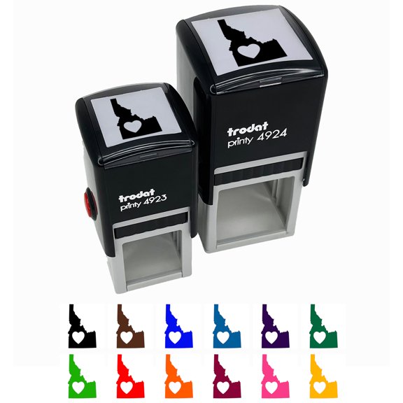 Idaho State with Heart Self-Inking Rubber Stamp Ink Stamper - Lime Green Ink - Small 1 Inch