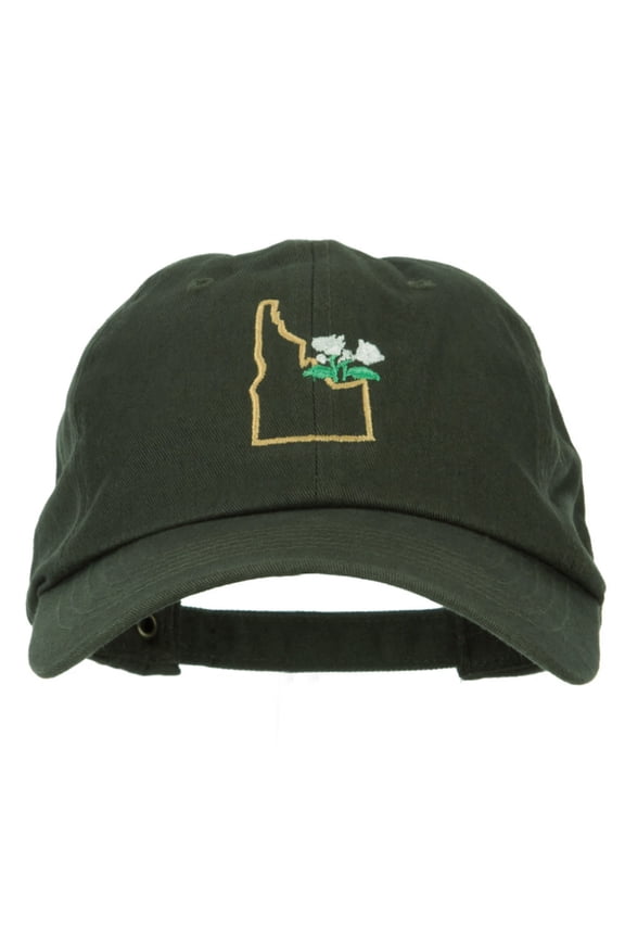 Idaho Syringa with Map Embroidered Unstructured Washed Cap - Olive OSFM