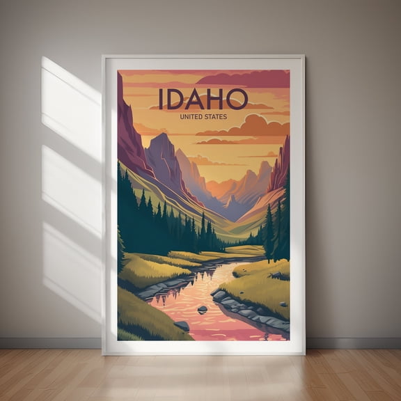 Idaho Travel Poster Modern State Wall Art Mountain Landscape Home Decor Gift For Nature And Adventure Lovers, Poster Only