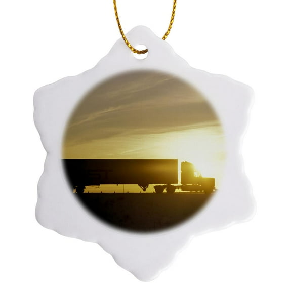 3drose, Idaho. Truck Driving on Interstate 84 - Us13 Dfr0973 - David R. Frazier, 3 inch Snowflake Porcelain Ornament