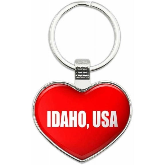 Idaho USA - State in USA Metal Heart Keychain Key Chain Ring, Red