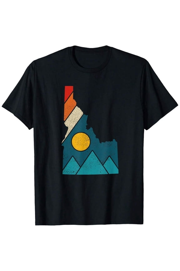 Idaho Vintage State Map Mountains Hikers Camping T-Shirt
