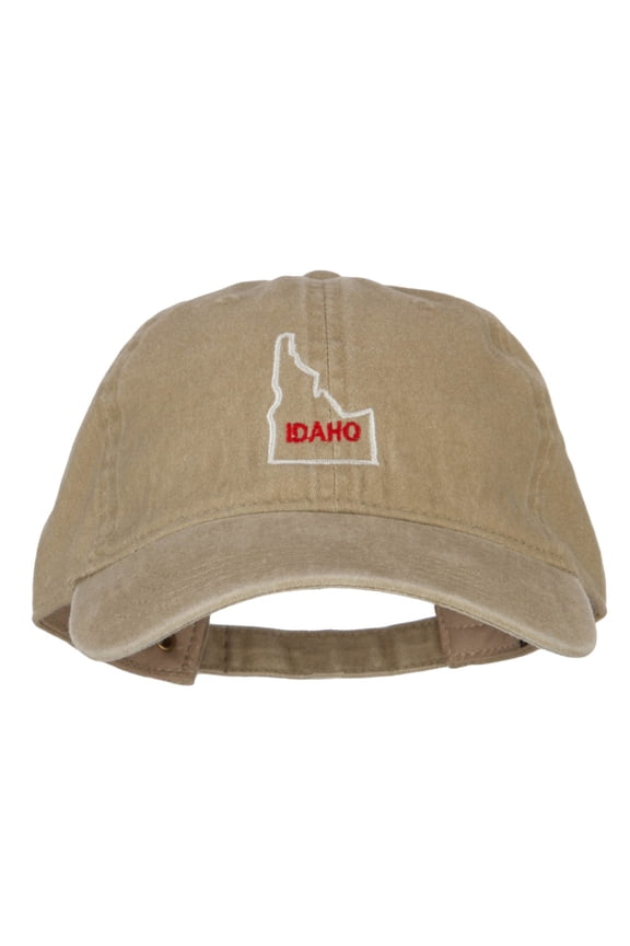 Idaho with Map Outline Embroidered Washed Cotton Twill Cap - Khaki OSFM