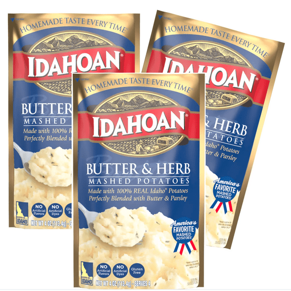 Idahoan Butter & Herb Mashed Potatoes, 4 oz Pouch pack of 3