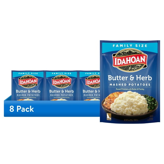 (8 pack) Idahoan Butter & Herb Mashed Potatoes Family Size Side Dish, 8 oz