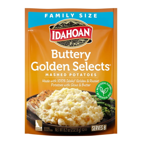 Idahoan Buttery Golden Selects Mashed Potatoes Family Size, 8.2 oz (Pack of 8)
